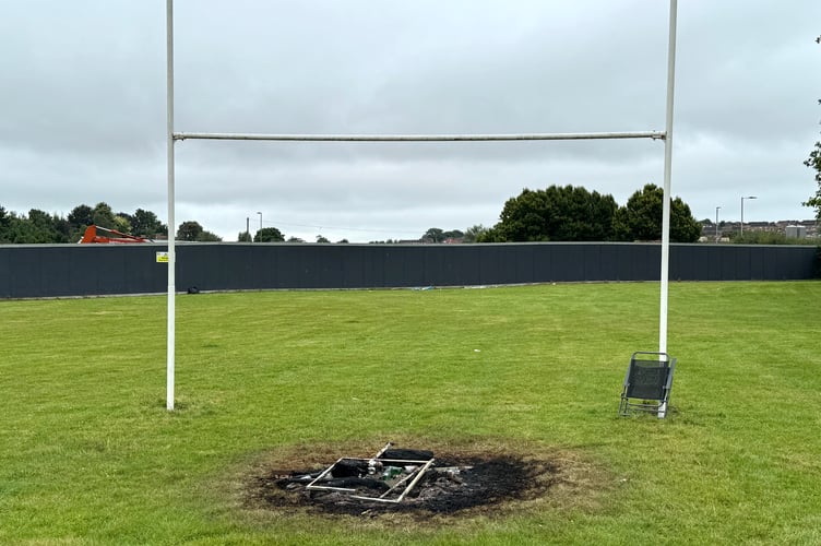 Where the bonfire was set on the rugby pitch. AQ 8033