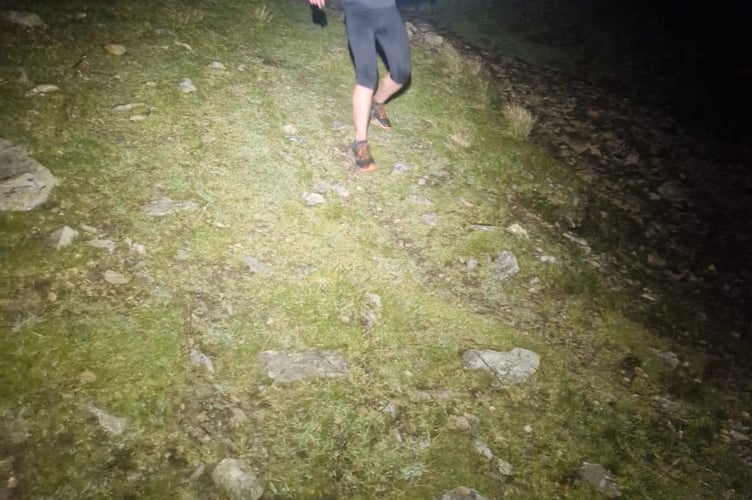 Gemma on one of the hill descents in the dark.