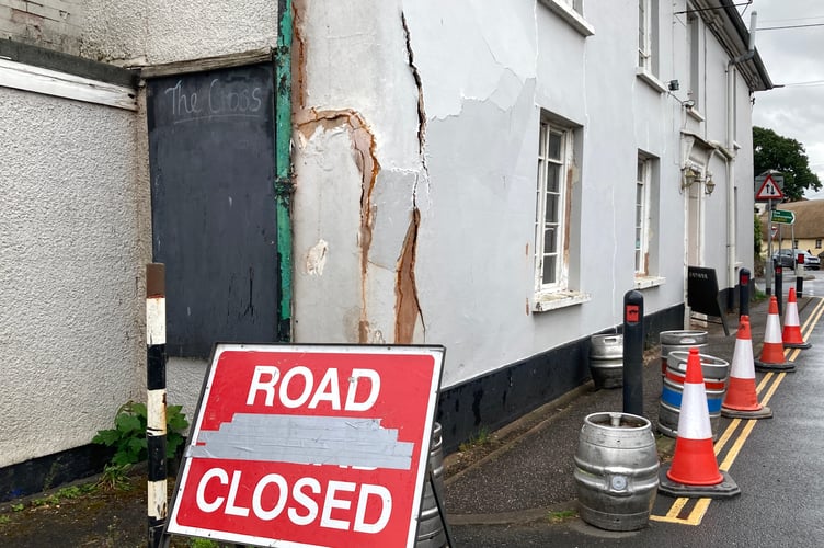 Fracture in The Cross Hotel wall in Copplestone