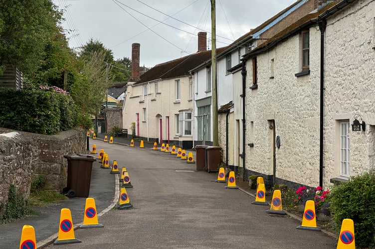 The cones placed in Sandford to prevent parking or waiting ahead of the Zed Pods arrival.  AQ 9237
