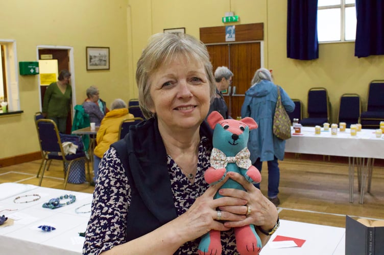 Karen Buckley's bear made from polo shirts won first prize in the 'something new from old' category