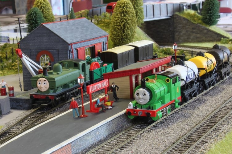A train at Fluxton Hall Station.
