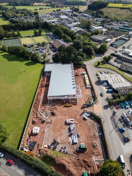 The roof on the Lidl store with Commercial Road and the Lords Meadow Leisure Centre.