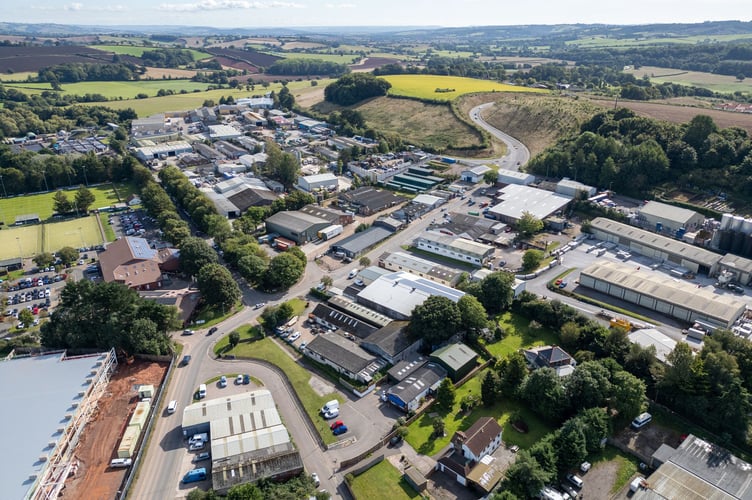 A view of the Lords Meadow Industrial Estate towards the Crediton Link Road.