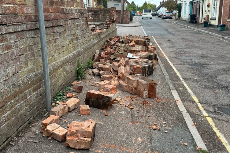 The bricks on the pavement in Parliament Street, Crediton. AQ 3854