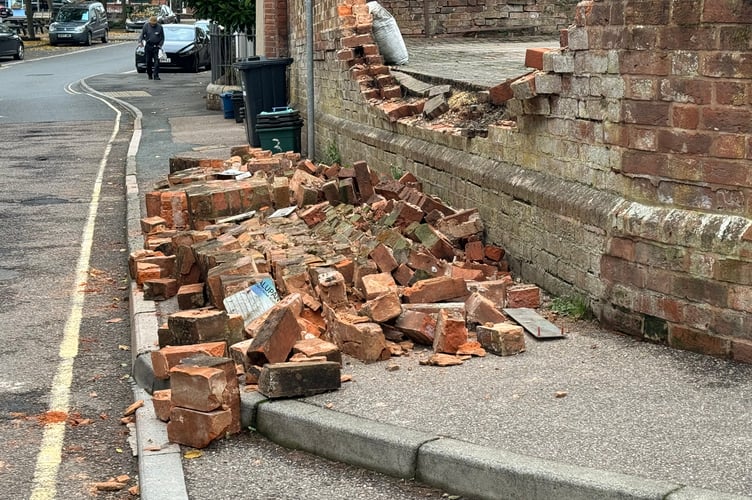 The bricks on the pavement in Parliament Street, Crediton. AQ 3849