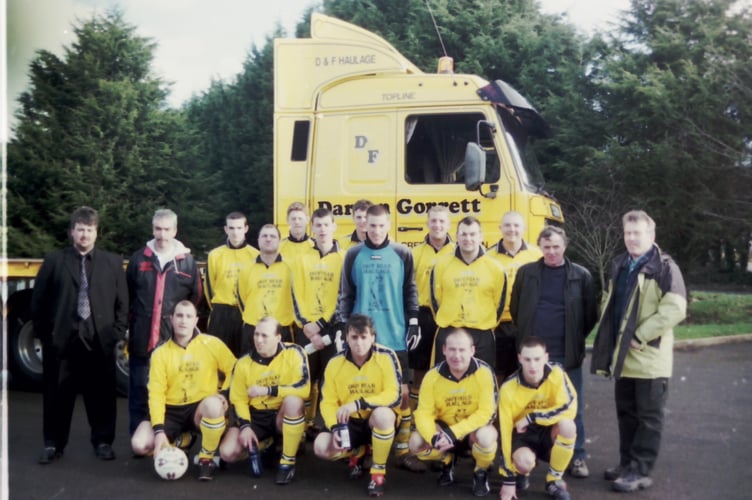 Crediton United AFC second team with sponsors D and F Haulage of Crediton in February 2003. DSC00354