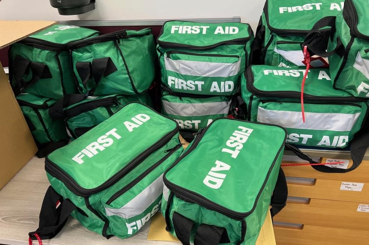 Some of the First Aid kits awaiting collection.