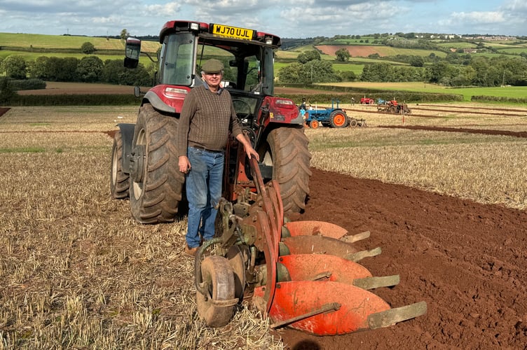 Alan Bickley beside his plough at the Mid Devon match. AQ 4600
