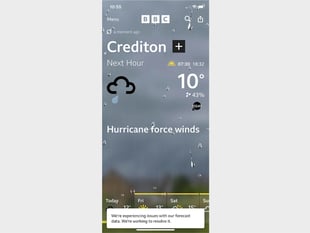 BBC Weather fault forecast hurricane in Crediton
