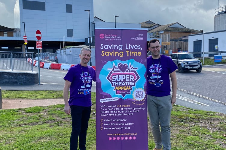 Andy Keeble and Tom Darby Clark from the Royal Devon Hospitals Charity in front of where the new theatre will be.
