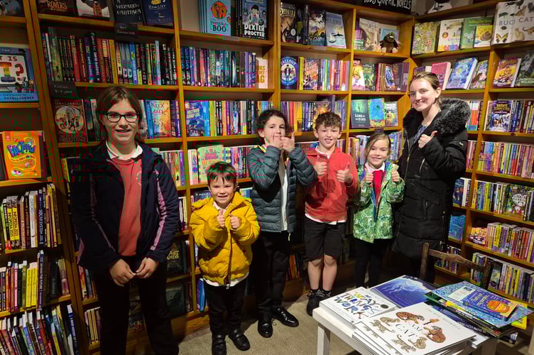 Lapford Primary School children during a visit to The Bookery to choose books for the school library.
