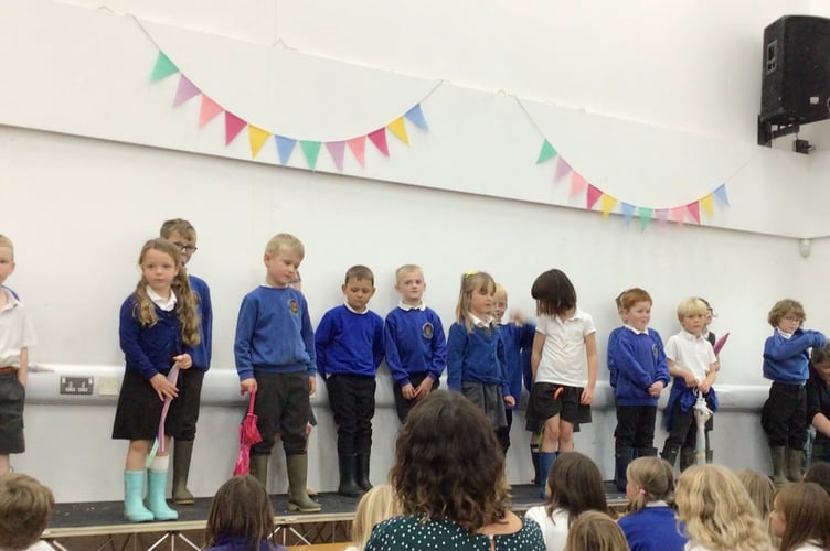 Another class ready to sing for the Harvest Festival at Cheriton Fitzpaine Primary School.
