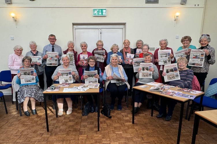 ‘Crediton Courier’ Editor Alan Quick, with some of the members of Crediton Ladies Circle following his talk about the newspaper. AQ 5136
