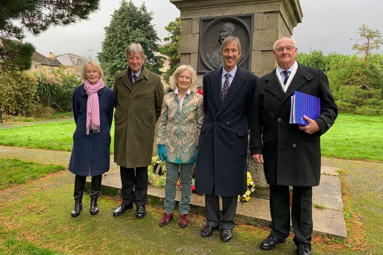 Descendants of Sir William Penn Symons attended the tribute to their great great Uncle at his monument in Saltash's Victoria Gardens led RN veteran Barry Brooking. (Picture: Sarah Martin)