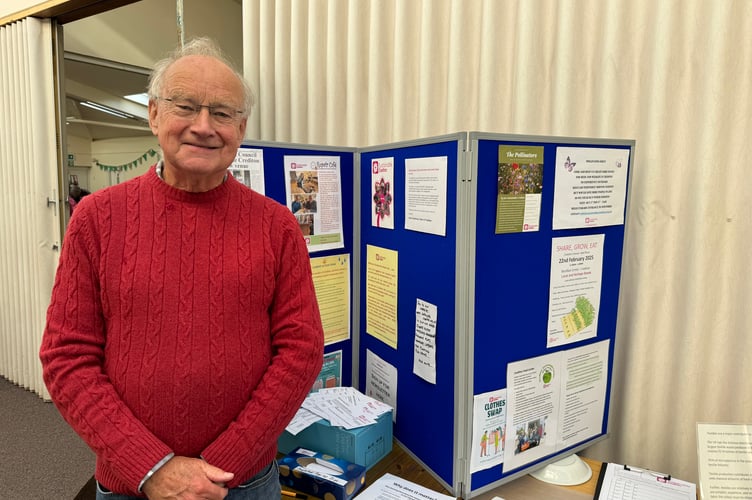 John Craythorne, chair of trustees, Sustainable Crediton, had a stall at the Eco Crafternoon.  AQ 6219
