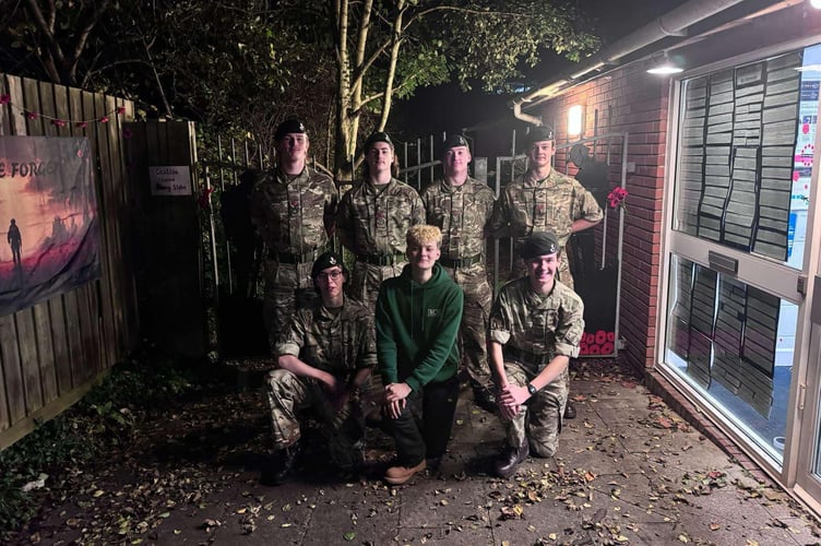 Some of the Crediton Army Cadets involved in creating a Remembrance mural at their detachment HQ.