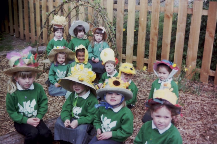 Newton St Cyres Primary School children wearing Easter bonnets in April 2003. DSC01132