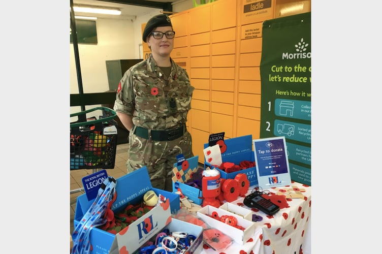 Staff Sgt Tina Balsom with the Poppy Appeal stall at Crediton Morrisons supermarket.
