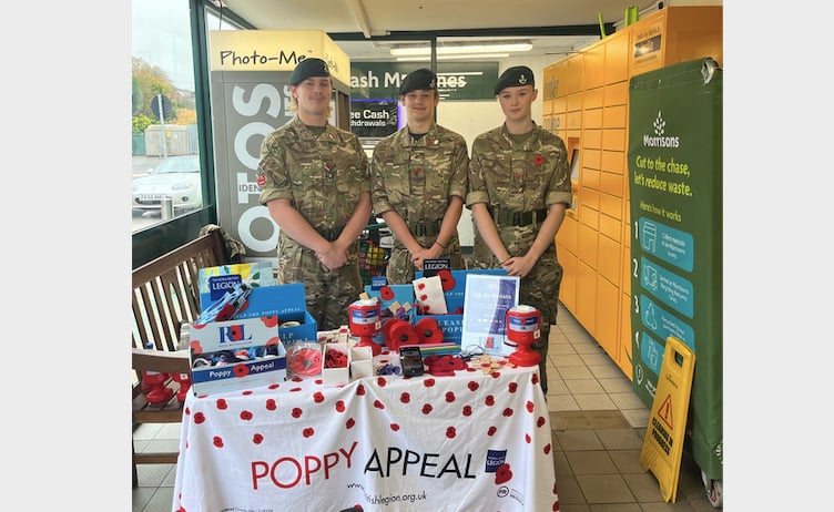 Cadets with the Poppy Appeal stand at Crediton Morrisons supermarket.