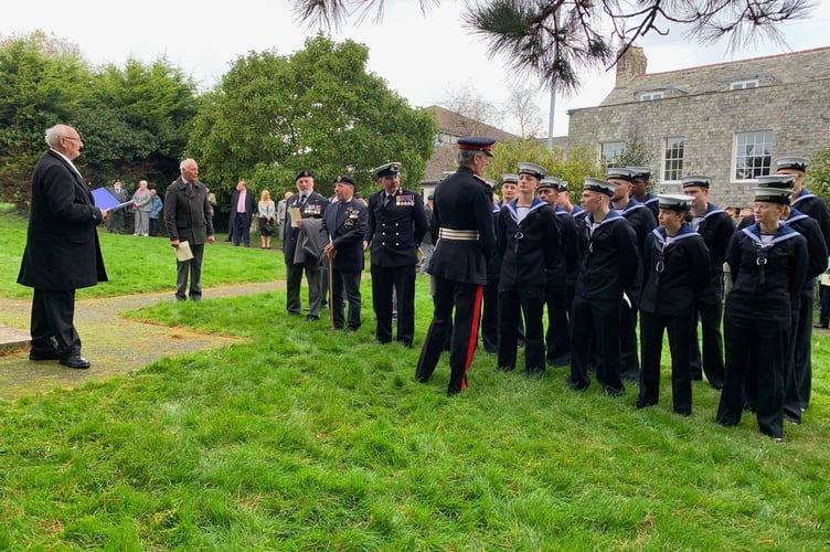The Lord Lieutenant of Cornwall, Sir Edward Bolitho attended the ceremony and greeted cadets from HMS Raleigh. (Picture: Sarah Martin)