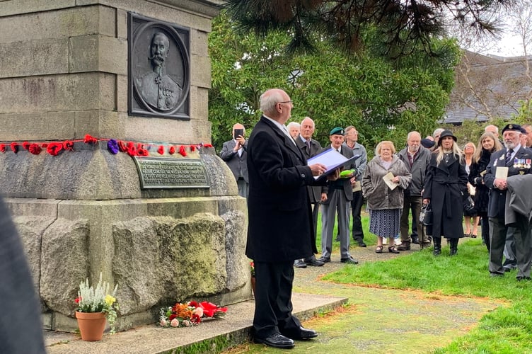 RN veteran Barry Brooking spoke at length at the tribute on the life and service of Sir William Penn Symons in a ceremony to pay tribute 125 years after his death. (Picture: Sarah Martin)