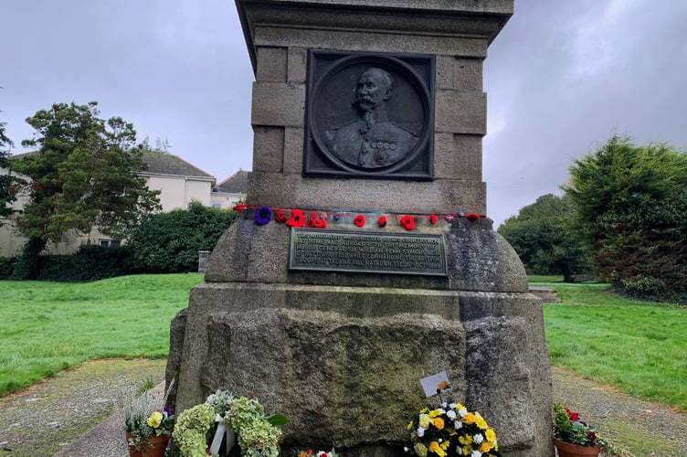 Sir William Penn Symons is remembered in this monument in Victoria Gardens, but also has a Cornwall window memorial and altar carving at St Mary's Church is the parish of Hatt. (Picture: Sarah Martin)