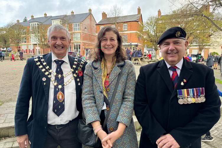 Pleased with how the Crediton Remembrance went, from left, The Mayor of Crediton, Jo Davey from Crediton Town Council and Shaun Pengelly from Crediton RBL.  AQ 7434
