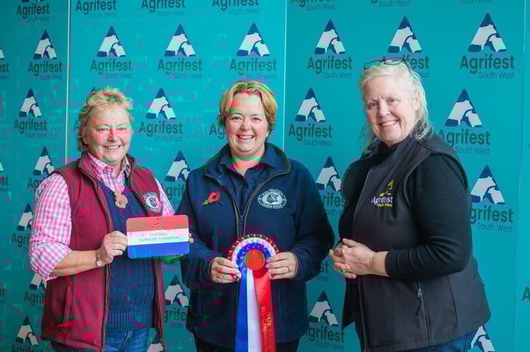Exe Valley Farm Shop won the steak and sausage championships at Agrifest, pictured with Deborah Custance-Baker, right.
