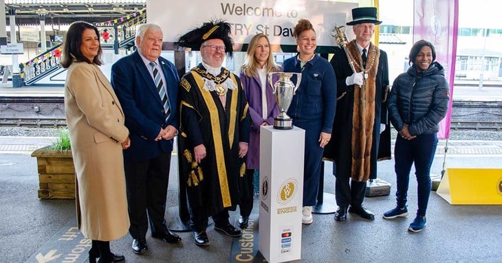 The Women’s Rugby World Cup trophy in Exeter.
