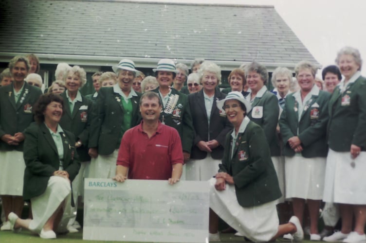 During President's Day at Crediton Bowling Club a cheque was presented to BBC Radio Devon's Vic Morgan for the Chestnut Appeal in September 2003. DSC00670