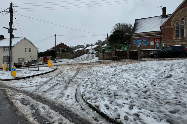 Snow on roads in Crediton. AQ 8202