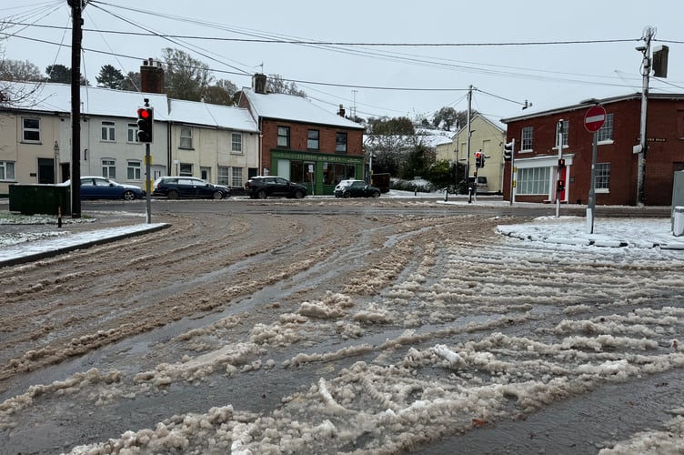 Snow on roads in Crediton. AQ 8184