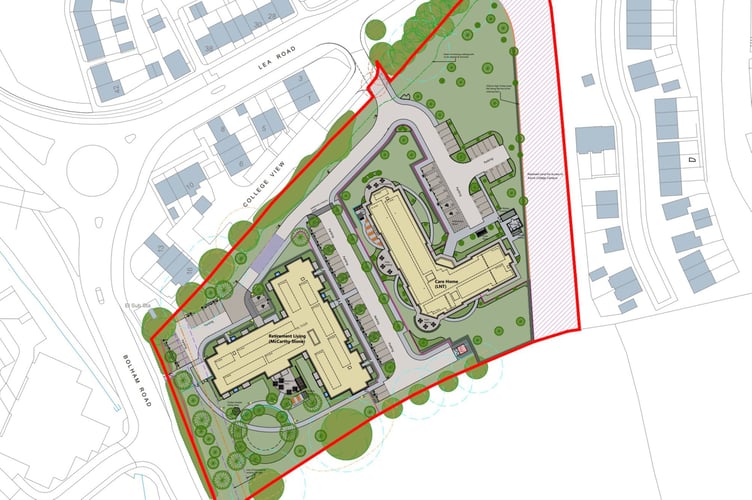 Layout of care home and retirement living block