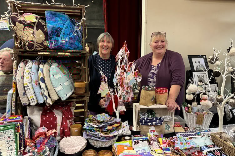 Pauline Nott and Sally Hurst of Morchard Bishop sold woollen knitted items and scrap fabric rescue recycled items.  AQ 7877
