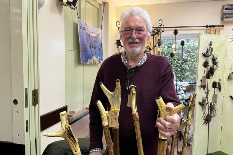Chris Marshall of Woodland Head runs Fingle Sticks and produces useful sticks which are very popular.  AQ 7866
