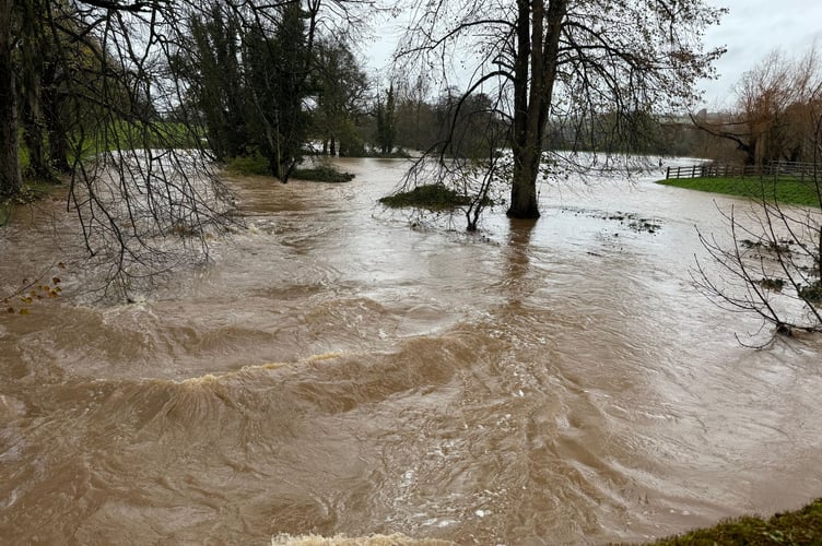 The river Yeo is at bursting point at Fordton, Crediton due to Storm Bert.  AQ 8533