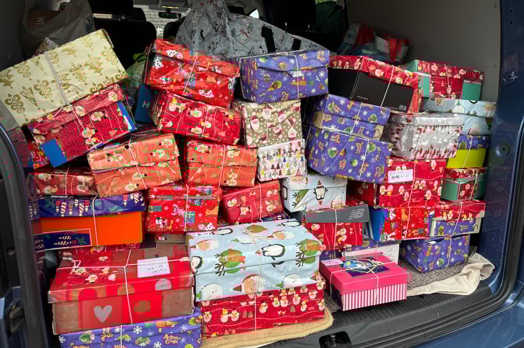 Some of the filled boxes on their way to Exmouth for Moldova and Ukraine. AQ 7082