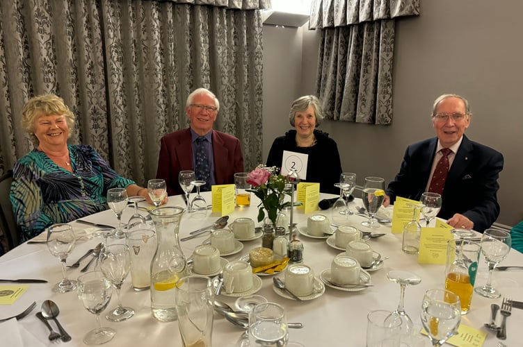 Guests at the dinner, Sue Sparham, Mike Palmer and Sue Parkes and Eric Parkes, Toast Master.  AQ 7707
