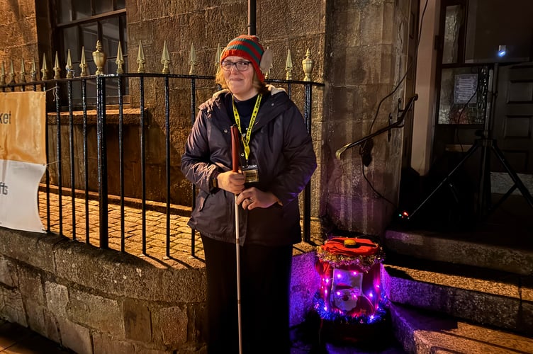 Sharon Shere-Massey had the honour of switching on the North Tawton lights.  AQ 9516
