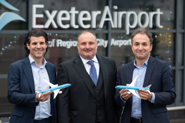 From left, Air France-KLM Commercial Director for UK and Ireland Steven van Wijk, Exeter Airport Managing Director Stephen Wiltshire, Air France-KLM General Manager for UK and Ireland Jerome Salemi