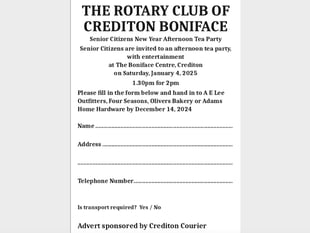Still time to register Senior Citizens for New Year tea party
