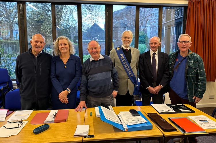 Devon Association of Bellringers officers, from left, treasurer Nigel Bateman, secretary Deborah Jones, chair James Steer, president Ian Avery, outgoing president John Warne and safeguarding officer Charles Conibeare. AQ 7935