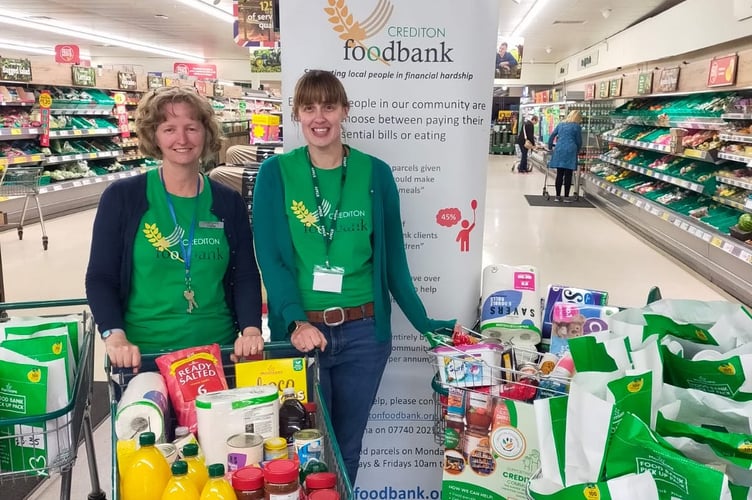 Crediton Foodbank co-ordinators, Fiona and Helen at a recent collection day.