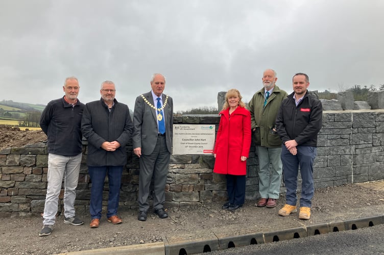 North Devon Link Road plaque unveiling. From left, Paul Couttie, Simon Hill, Councillor John Hart, Councillor Andrea Davis, Councillor Jeremy Yabsley, John Lee