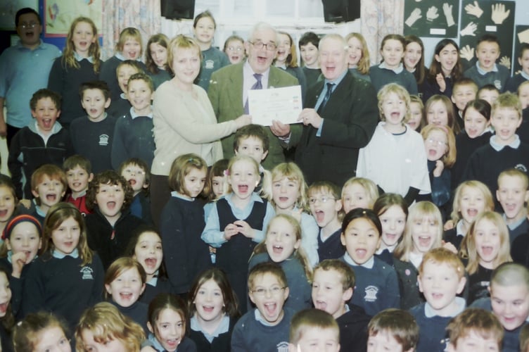 Sandford School received a Healthy Eating award from Devon Council Cllr Michael Lee in January 2004. DSC00716