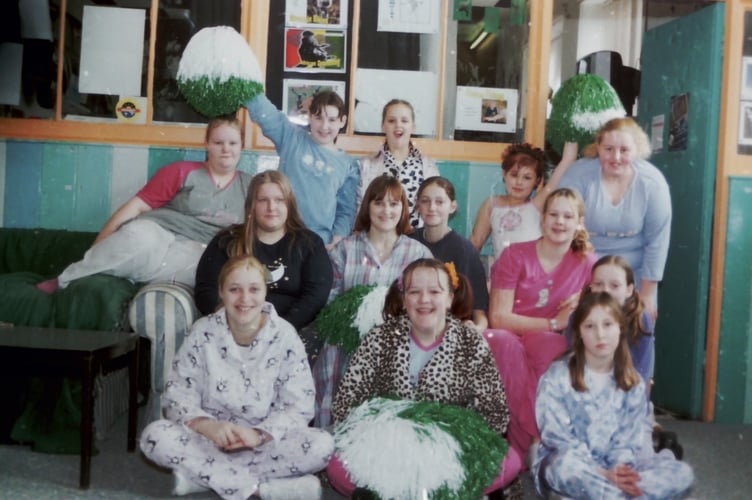 Crediton's Greensword Majorettes were have a practice in their pyjamas in March 2004. DSC01164