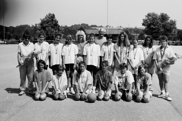 Pictured are the Rejects and Rebels who competed against each other in a netball match held at Lords Meadow Leisure Centre in Crediton in August 1992.  DSC00607