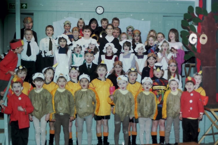 The cast of East Worlington Primary School cast of the Christmas play are pictured in December 2003.  DSC00526