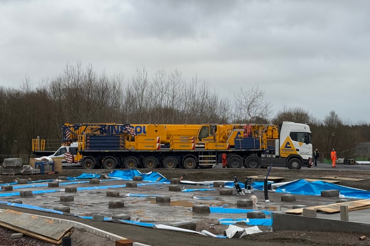 One of the three lorries which brought crane parts to the Crediton McDonald's site.  AQ 1490
